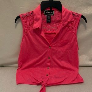 New Hot Pink Blouse with half lace on back. Size L